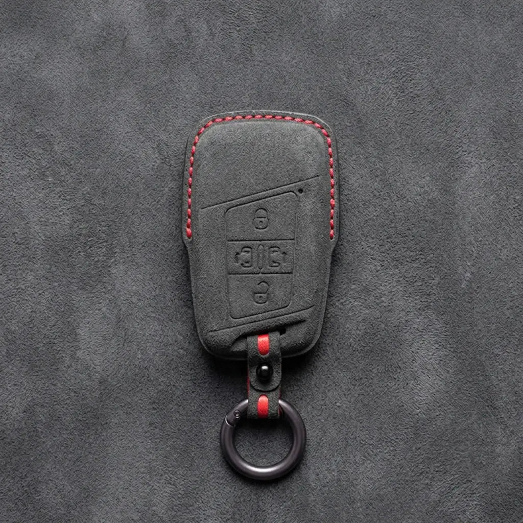 Volkswagen Hand-Stitched Alcantara Key Fob Cover – 4-Button Sliding Door Smart Dark Charcoal