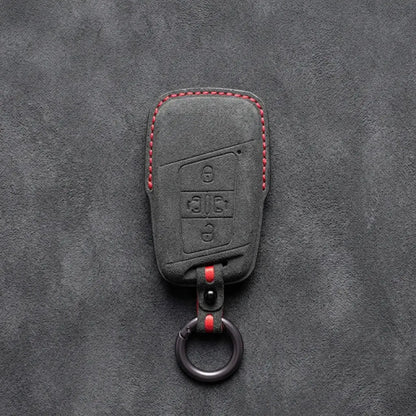 Volkswagen Hand-Stitched Alcantara Key Fob Cover – 4-Button Sliding Door Smart Dark Charcoal