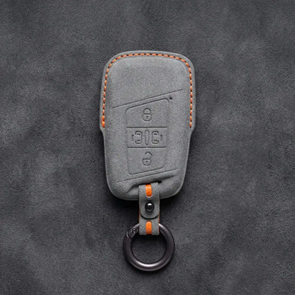 Volkswagen Hand-Stitched Alcantara Key Fob Cover – 4-Button Sliding Door Smart Dark Gray