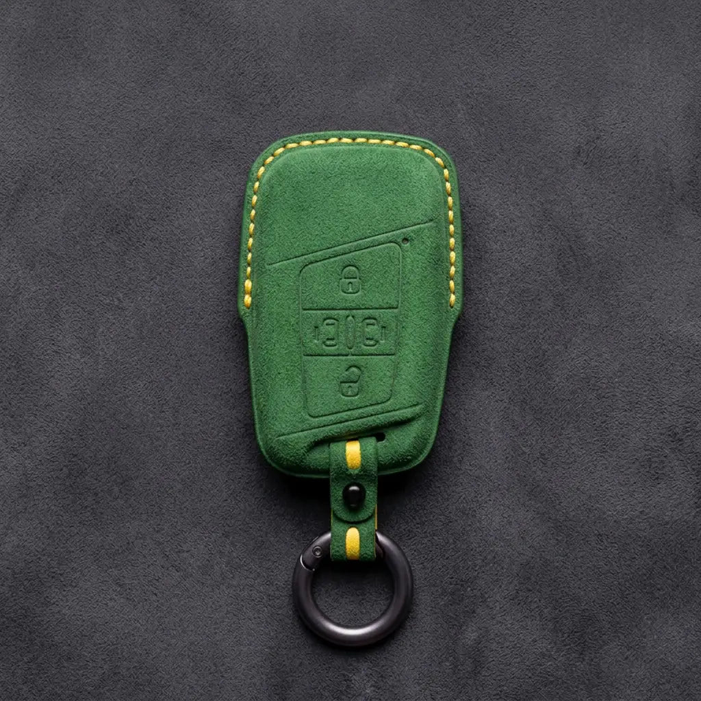 Volkswagen Hand-Stitched Alcantara Key Fob Cover – 4-Button Sliding Door Smart Grass Green