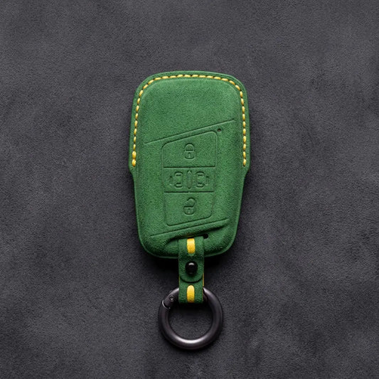 Volkswagen Hand-Stitched Alcantara Key Fob Cover – 4-Button Sliding Door Smart Grass Green