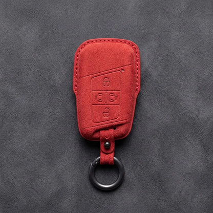 Volkswagen Hand-Stitched Alcantara Key Fob Cover – 4-Button Sliding Door Smart Red