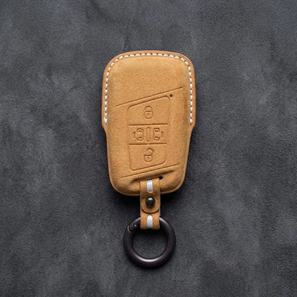 Volkswagen Hand-Stitched Alcantara Key Fob Cover – 4-Button Sliding Door Smart Soft Brown