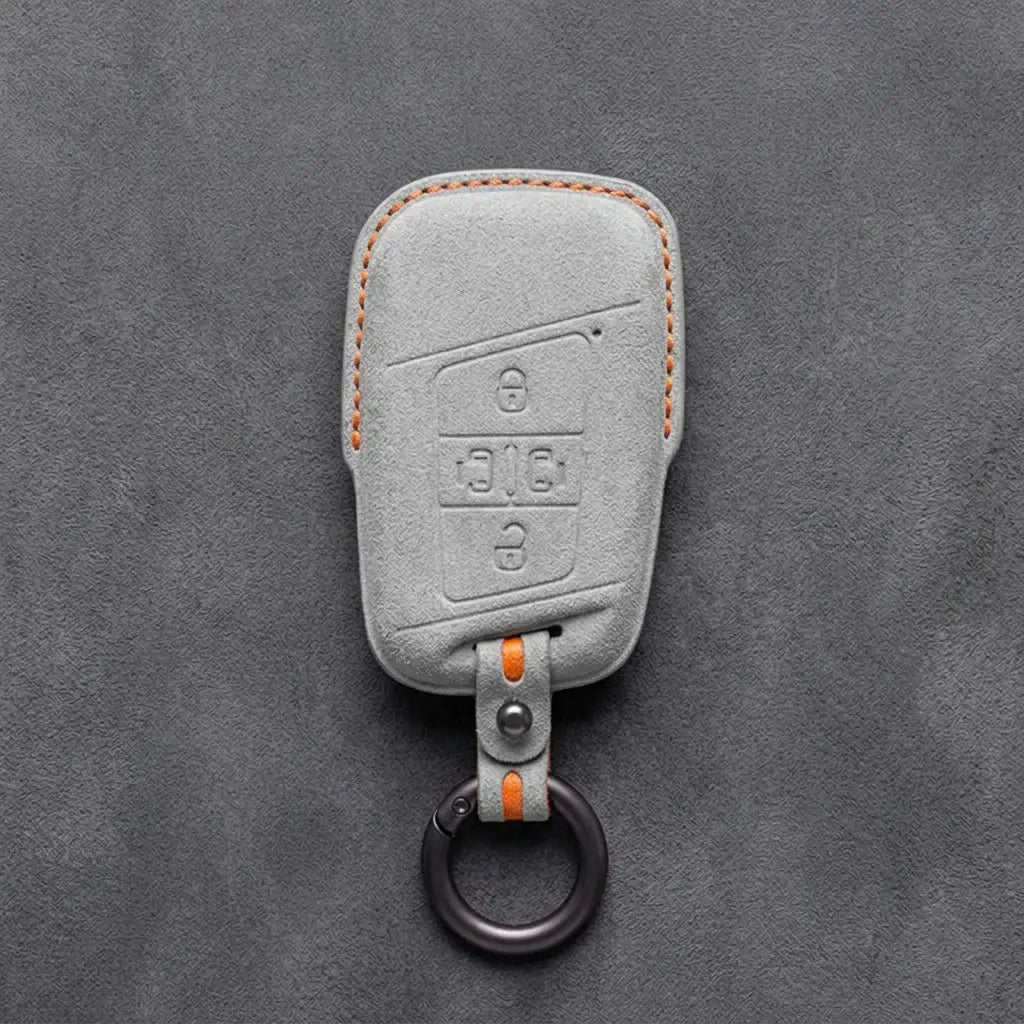Volkswagen Hand-Stitched Alcantara Key Fob Cover – 4-Button Sliding Door Smart White
