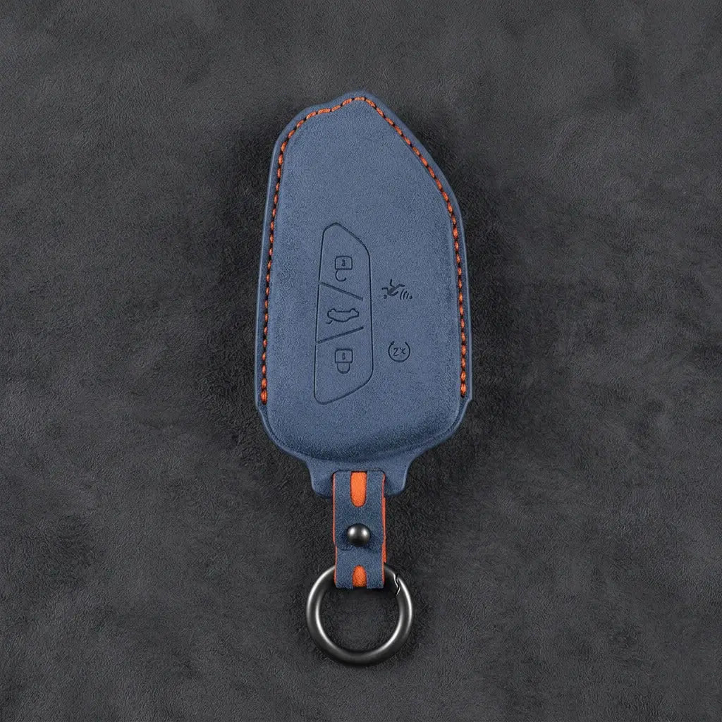 Volkswagen Hand Stitched Alcantara Key Fob Cover Asymmetrical Alarm Style Cobalt Blue