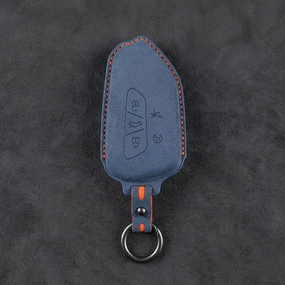 Volkswagen Hand Stitched Alcantara Key Fob Cover Asymmetrical Alarm Style Cobalt Blue