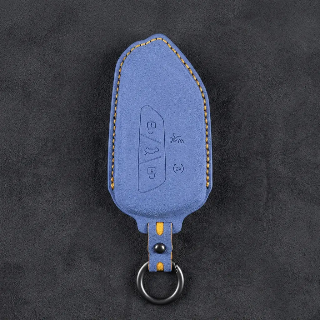 Volkswagen Hand Stitched Alcantara Key Fob Cover Asymmetrical Alarm Style Cornflower Blue