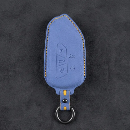 Volkswagen Hand Stitched Alcantara Key Fob Cover Asymmetrical Alarm Style Cornflower Blue