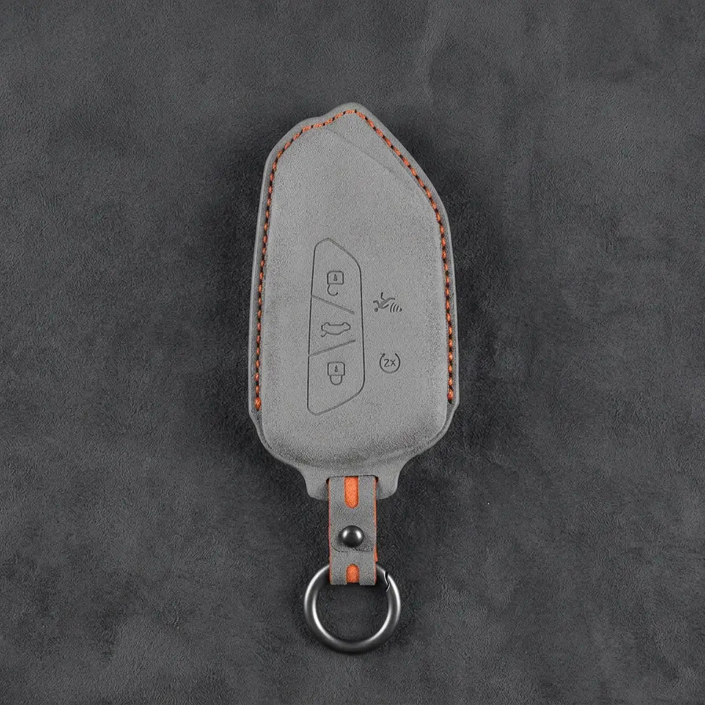 Volkswagen Hand Stitched Alcantara Key Fob Cover Asymmetrical Alarm Style Dark Gray