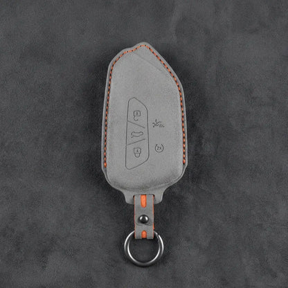 Volkswagen Hand Stitched Alcantara Key Fob Cover Asymmetrical Alarm Style Dark Gray