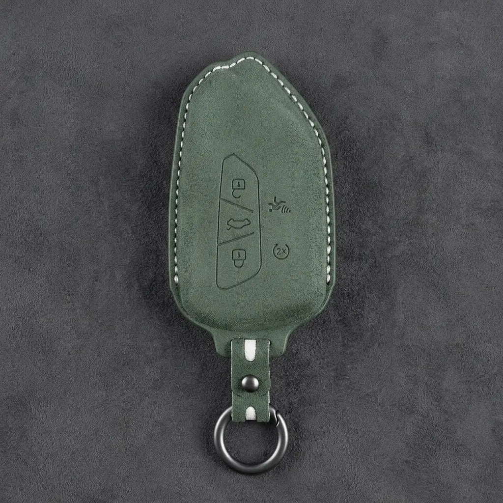 Volkswagen Hand Stitched Alcantara Key Fob Cover Asymmetrical Alarm Style Dark Green