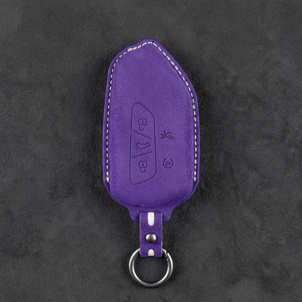 Volkswagen Hand Stitched Alcantara Key Fob Cover Asymmetrical Alarm Style Dark Purple