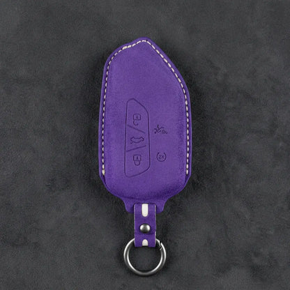 Volkswagen Hand Stitched Alcantara Key Fob Cover Asymmetrical Alarm Style Dark Purple