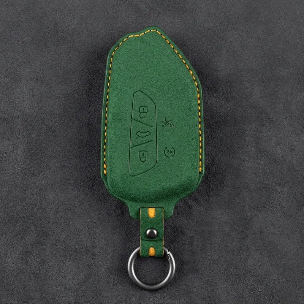 Volkswagen Hand Stitched Alcantara Key Fob Cover Asymmetrical Alarm Style Grass Green