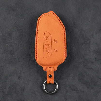 Volkswagen Hand Stitched Alcantara Key Fob Cover Asymmetrical Alarm Style Orange