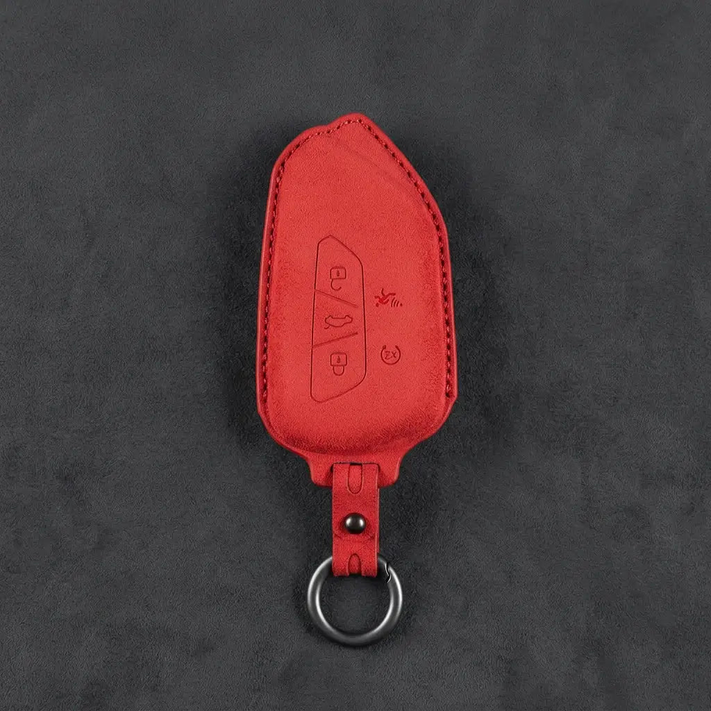 Volkswagen Hand Stitched Alcantara Key Fob Cover Asymmetrical Alarm Style Red