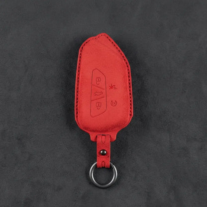 Volkswagen Hand Stitched Alcantara Key Fob Cover Asymmetrical Alarm Style Red