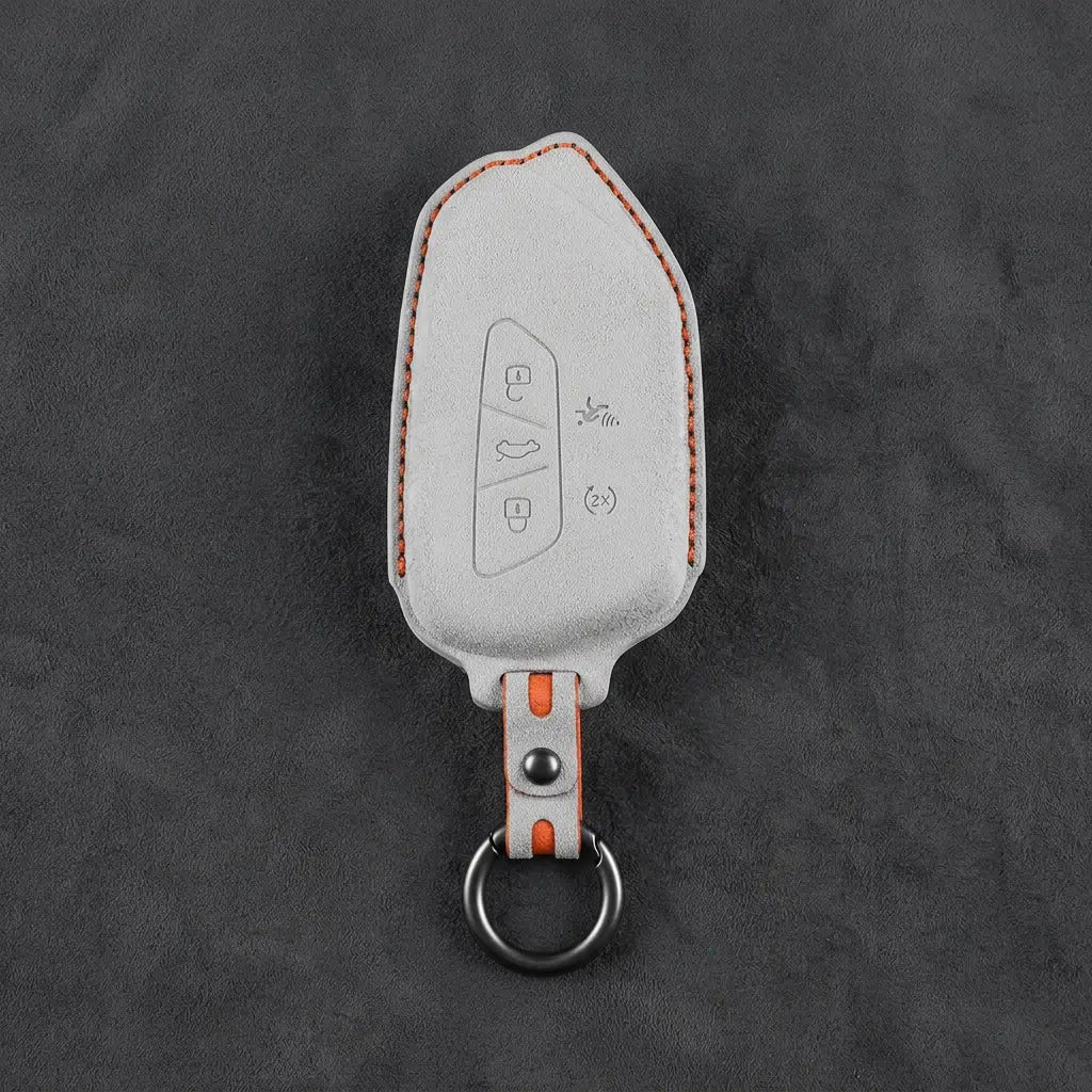 Volkswagen Hand Stitched Alcantara Key Fob Cover Asymmetrical Alarm Style White