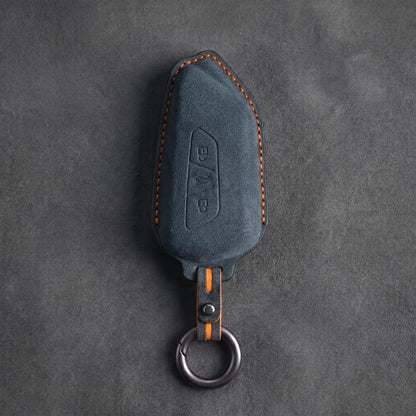 Volkswagen Hand Stitched Alcantara Key Fob Cover Asymmetrical Style Cobalt Blue
