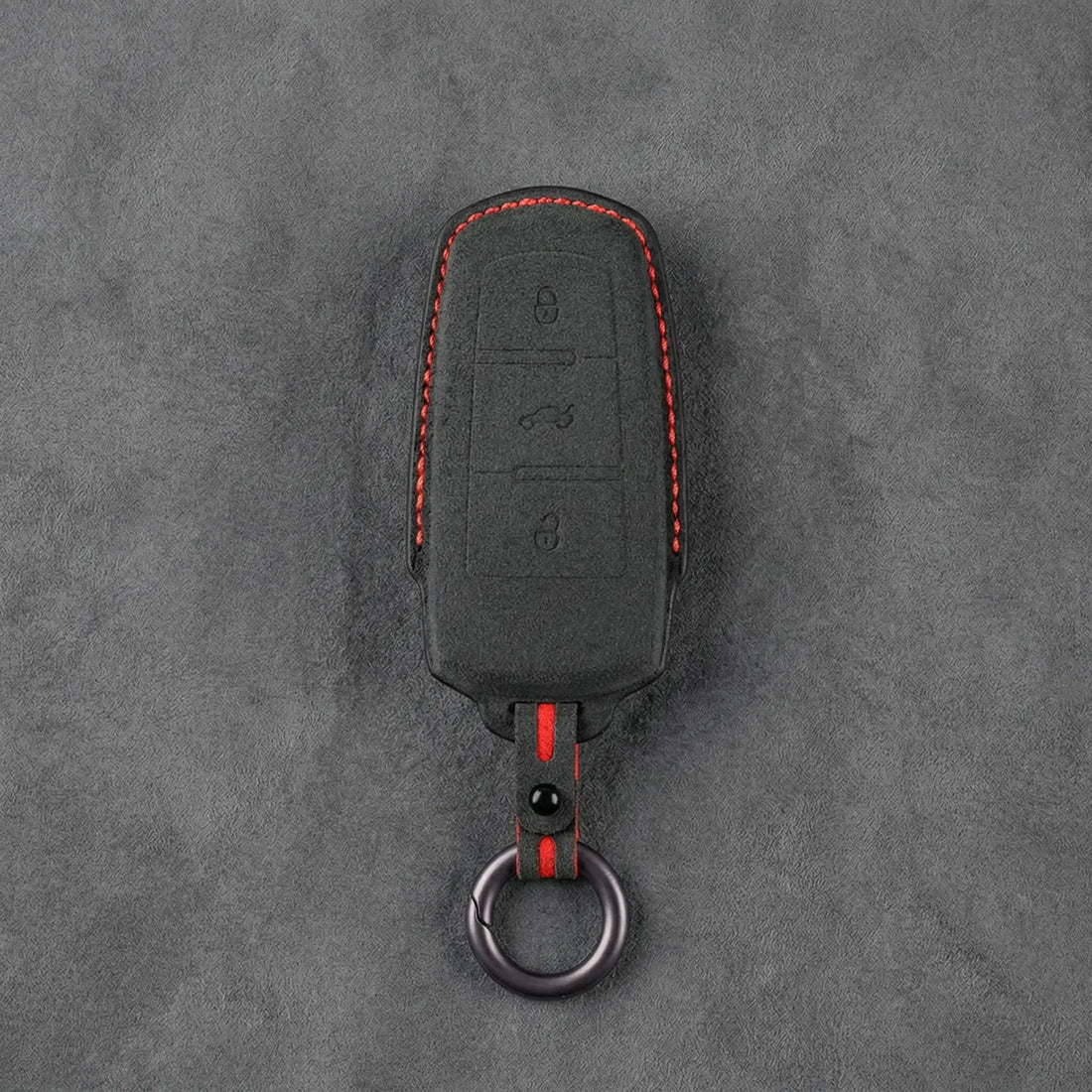 Volkswagen Hand - Stitched Alcantara Key Fob Cover - Chrome Base 3 - Button - Dark charcoal
