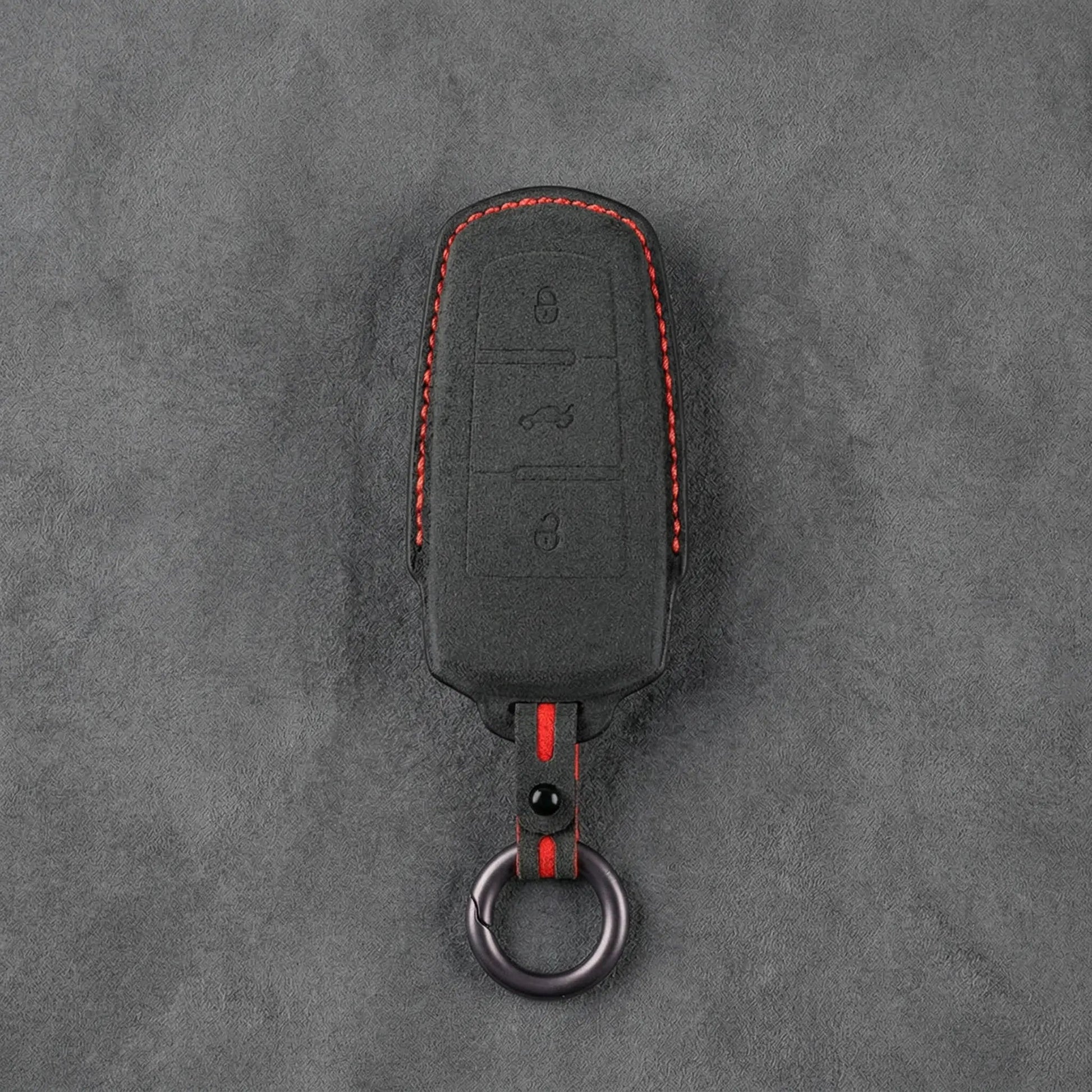 Volkswagen Hand - Stitched Alcantara Key Fob Cover - Chrome Base 3 - Button - Dark charcoal