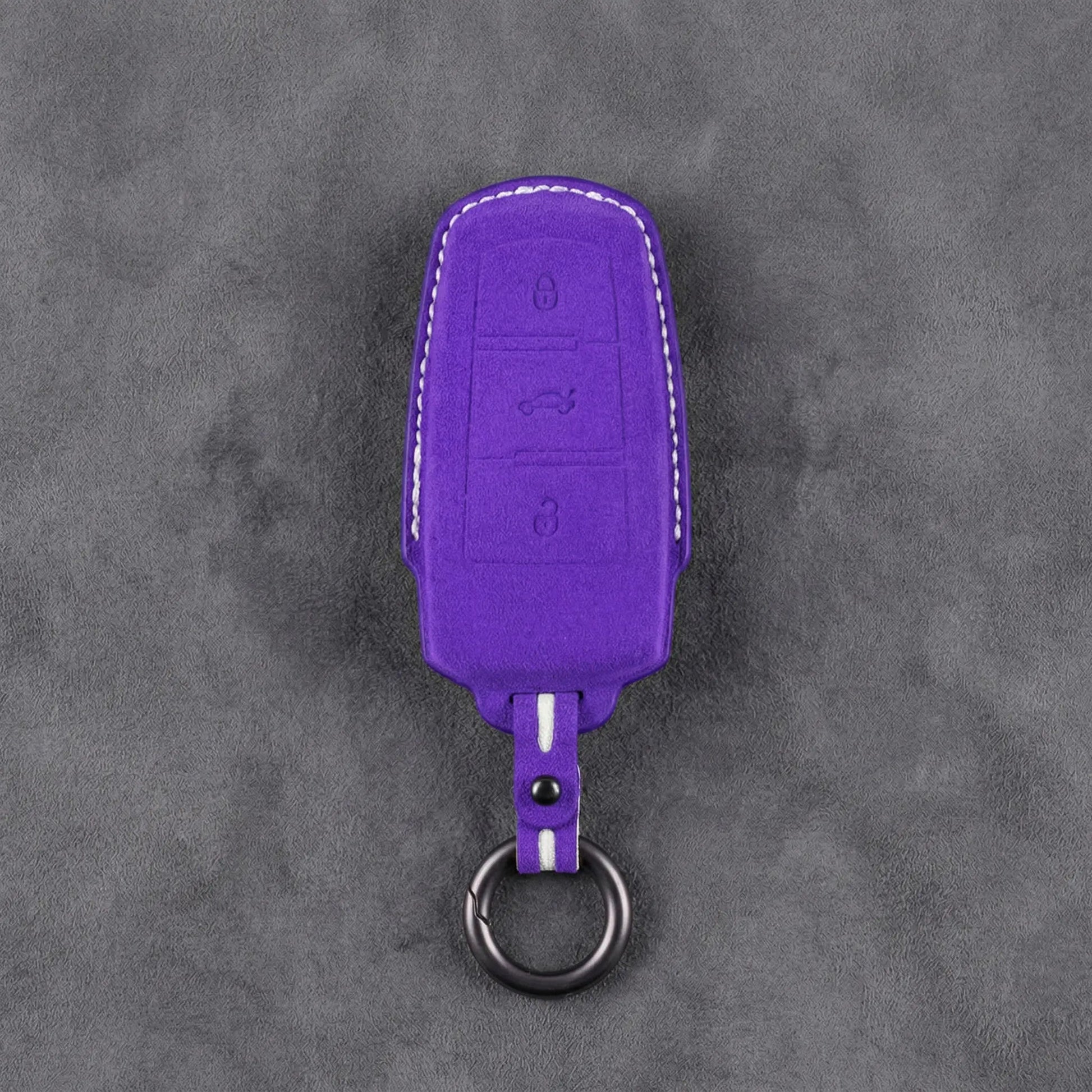 Volkswagen Hand - Stitched Alcantara Key Fob Cover - Chrome Base 3 - Button - Dark purple