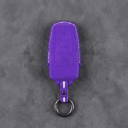 Volkswagen Hand - Stitched Alcantara Key Fob Cover - Chrome Base 3 - Button - Dark purple