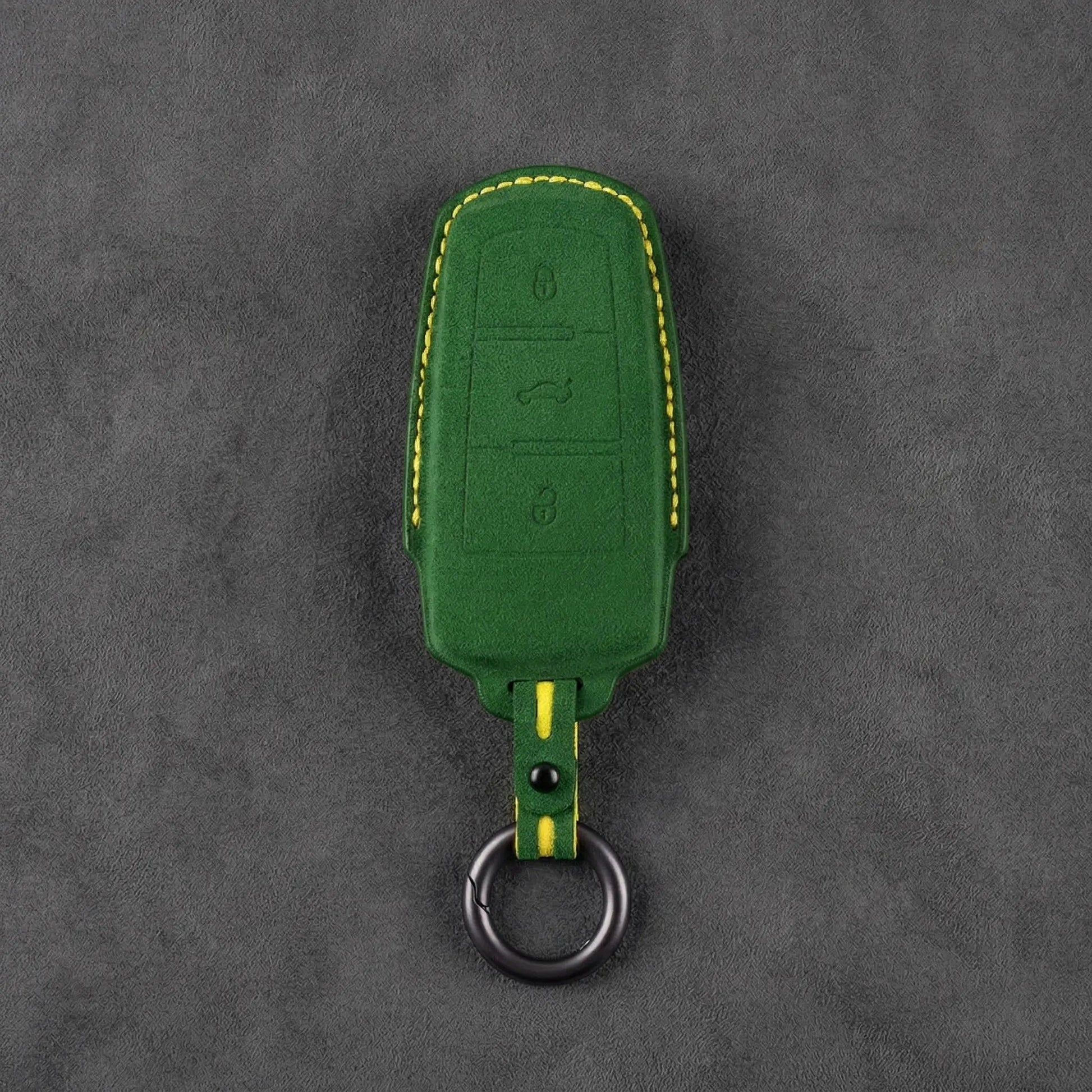 Volkswagen Hand - Stitched Alcantara Key Fob Cover - Chrome Base 3 - Button - Grass green