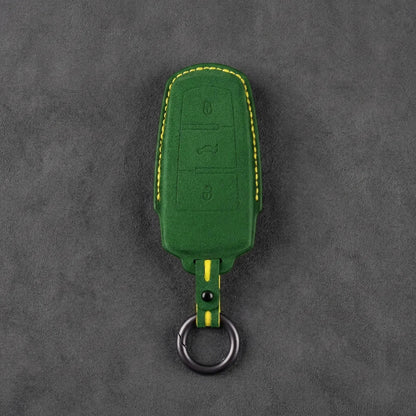 Volkswagen Hand - Stitched Alcantara Key Fob Cover - Chrome Base 3 - Button - Grass green