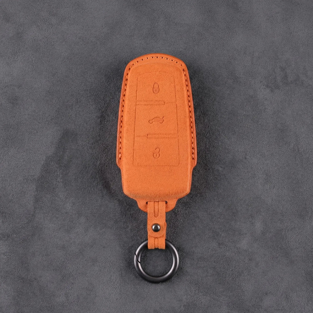 Volkswagen Hand - Stitched Alcantara Key Fob Cover - Chrome Base 3 - Button - Orange