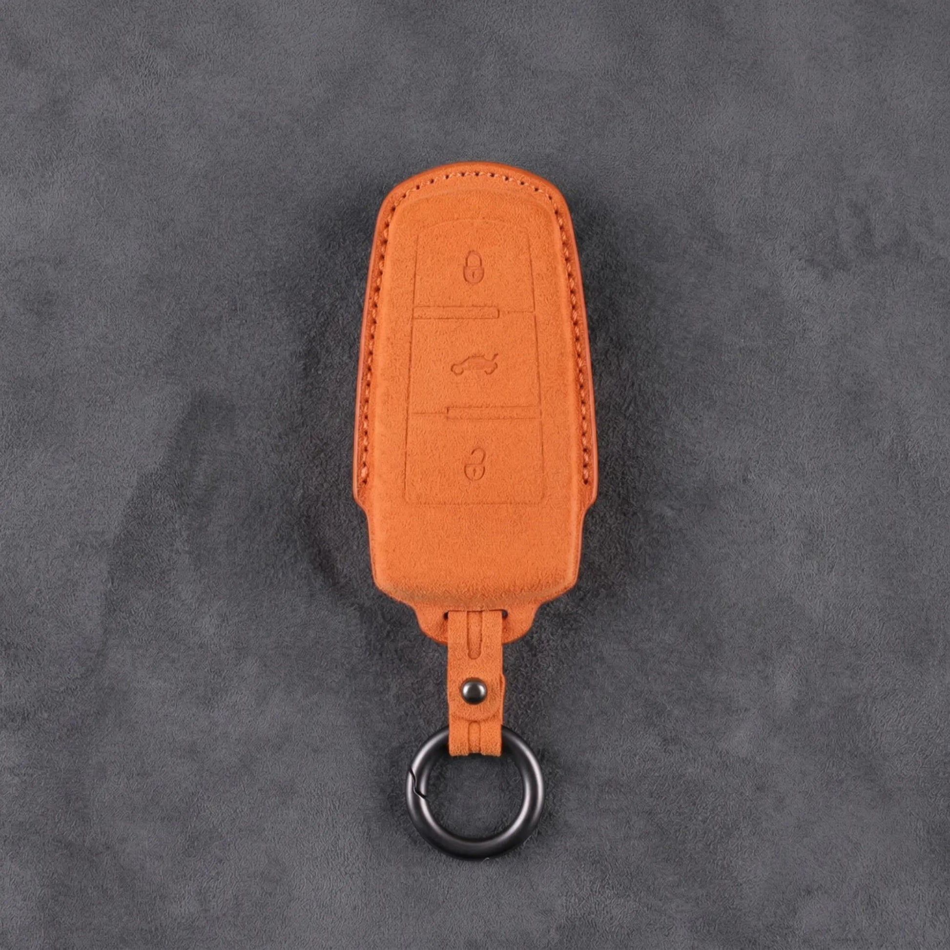 Volkswagen Hand - Stitched Alcantara Key Fob Cover - Chrome Base 3 - Button - Orange