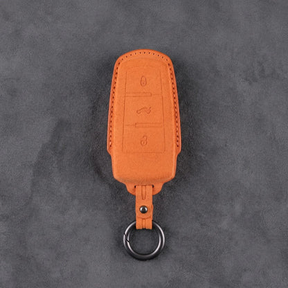 Volkswagen Hand - Stitched Alcantara Key Fob Cover - Chrome Base 3 - Button - Orange