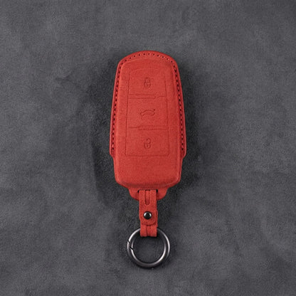 Volkswagen Hand - Stitched Alcantara Key Fob Cover - Chrome Base 3 - Button - Red