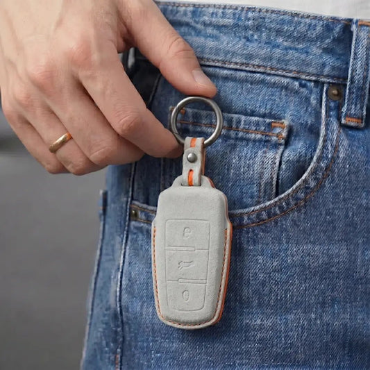 Volkswagen Hand - Stitched Alcantara Key Fob Cover - Chrome Base 3 - Button - White