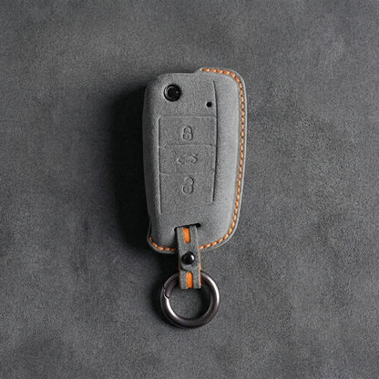 Volkswagen Hand - Stitched Alcantara Key Fob Cover – Flip Key 3 - Button - Dark gray