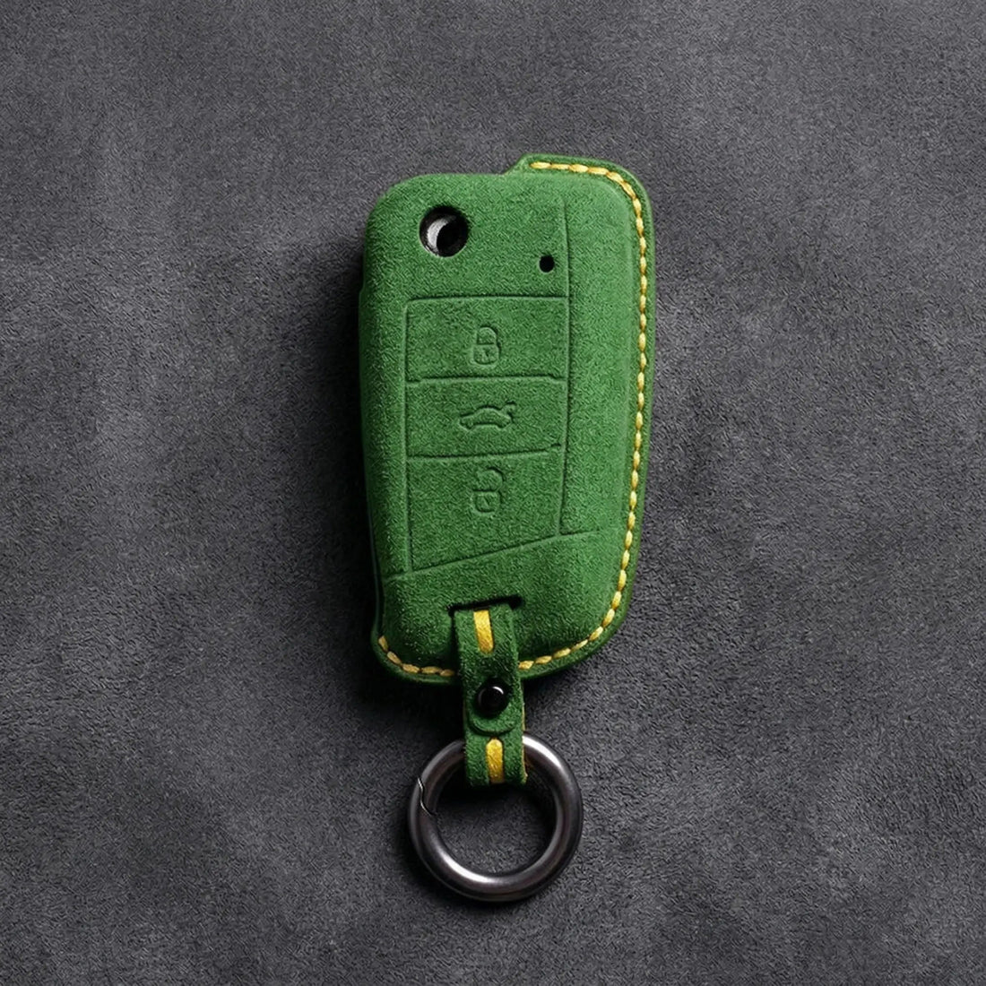 Volkswagen Hand - Stitched Alcantara Key Fob Cover – Flip Key 3 - Button - Grass green
