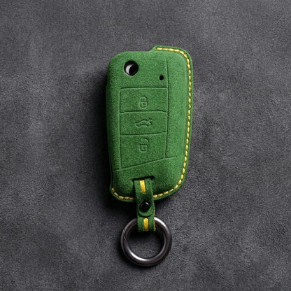 Volkswagen Hand - Stitched Alcantara Key Fob Cover – Flip Key 3 - Button - Grass green