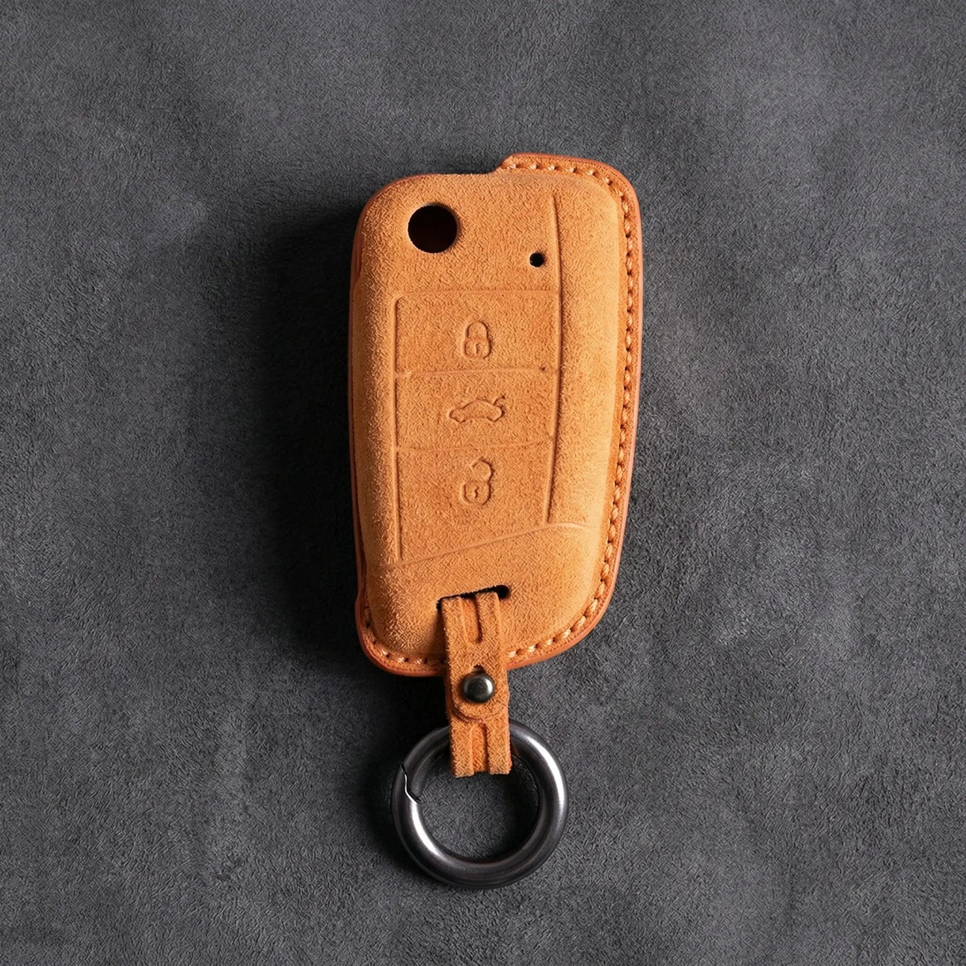 Volkswagen Hand - Stitched Alcantara Key Fob Cover – Flip Key 3 - Button - Orange