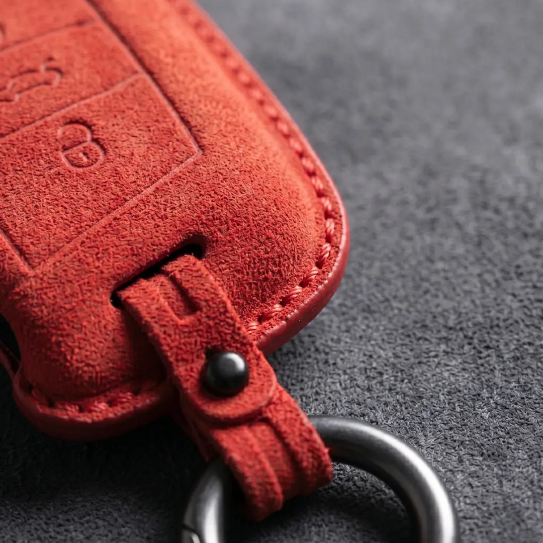 Volkswagen Hand - Stitched Alcantara Key Fob Cover – Flip Key 3 - Button - Red