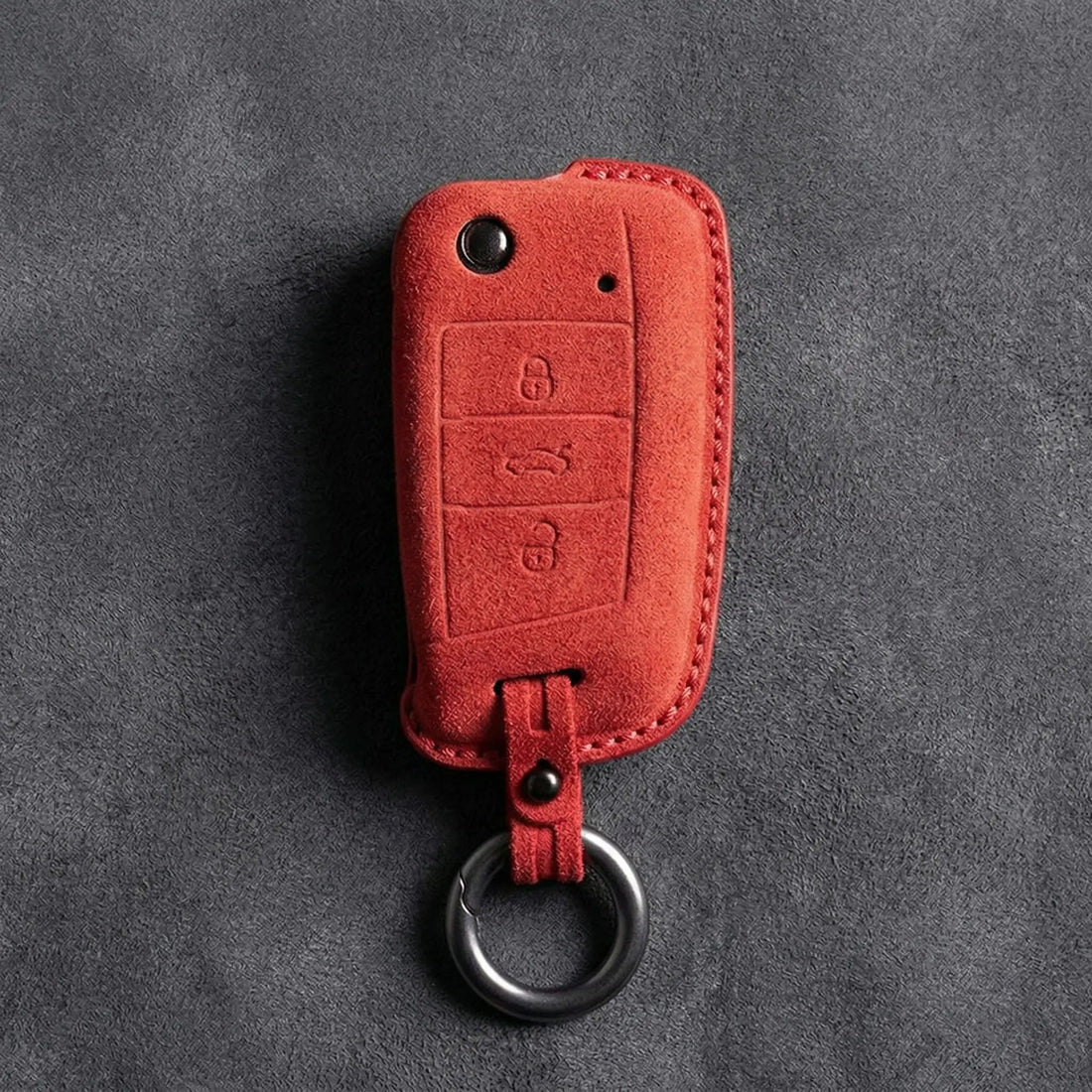 Volkswagen Hand - Stitched Alcantara Key Fob Cover – Flip Key 3 - Button - Red