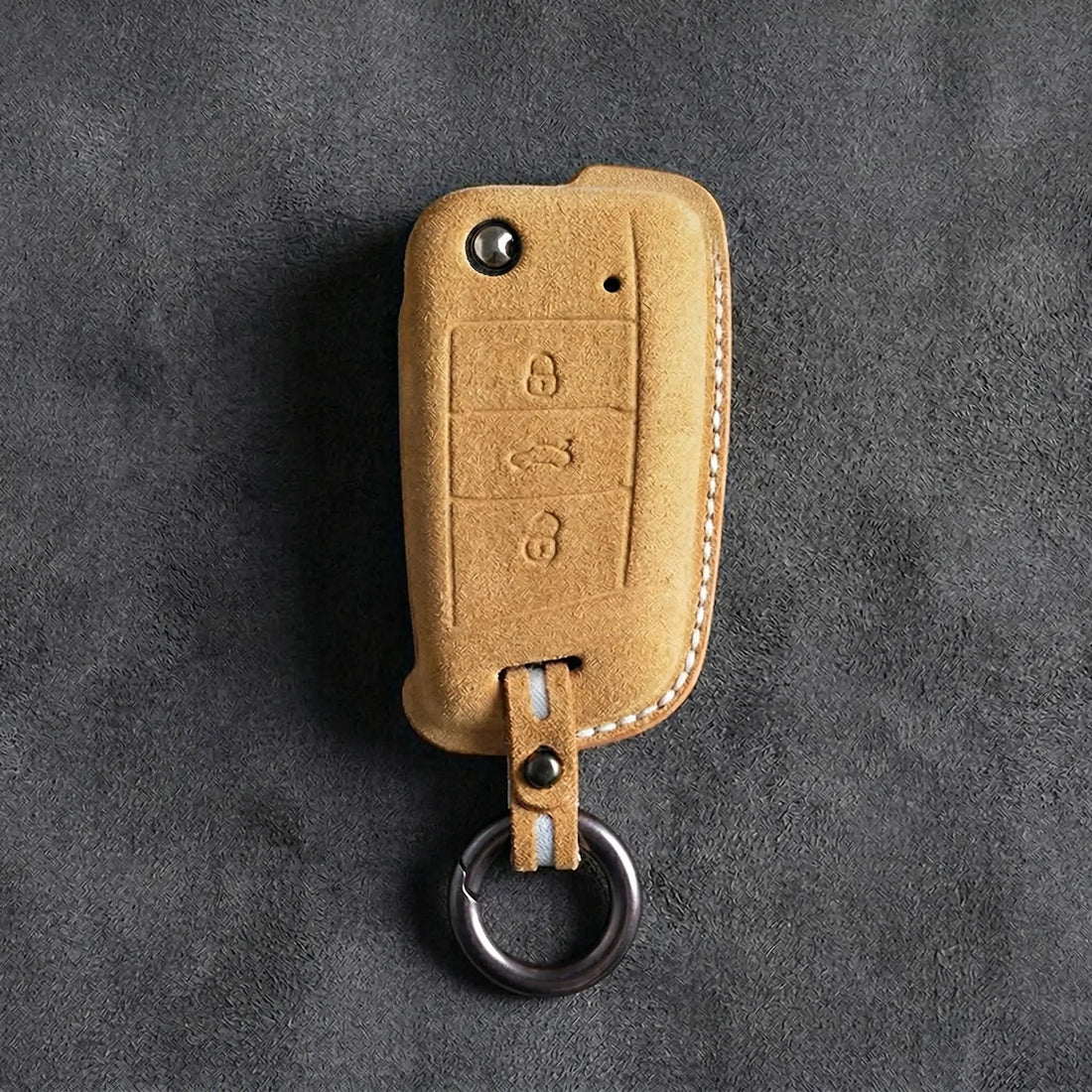 Volkswagen Hand - Stitched Alcantara Key Fob Cover – Flip Key 3 - Button - Soft brown