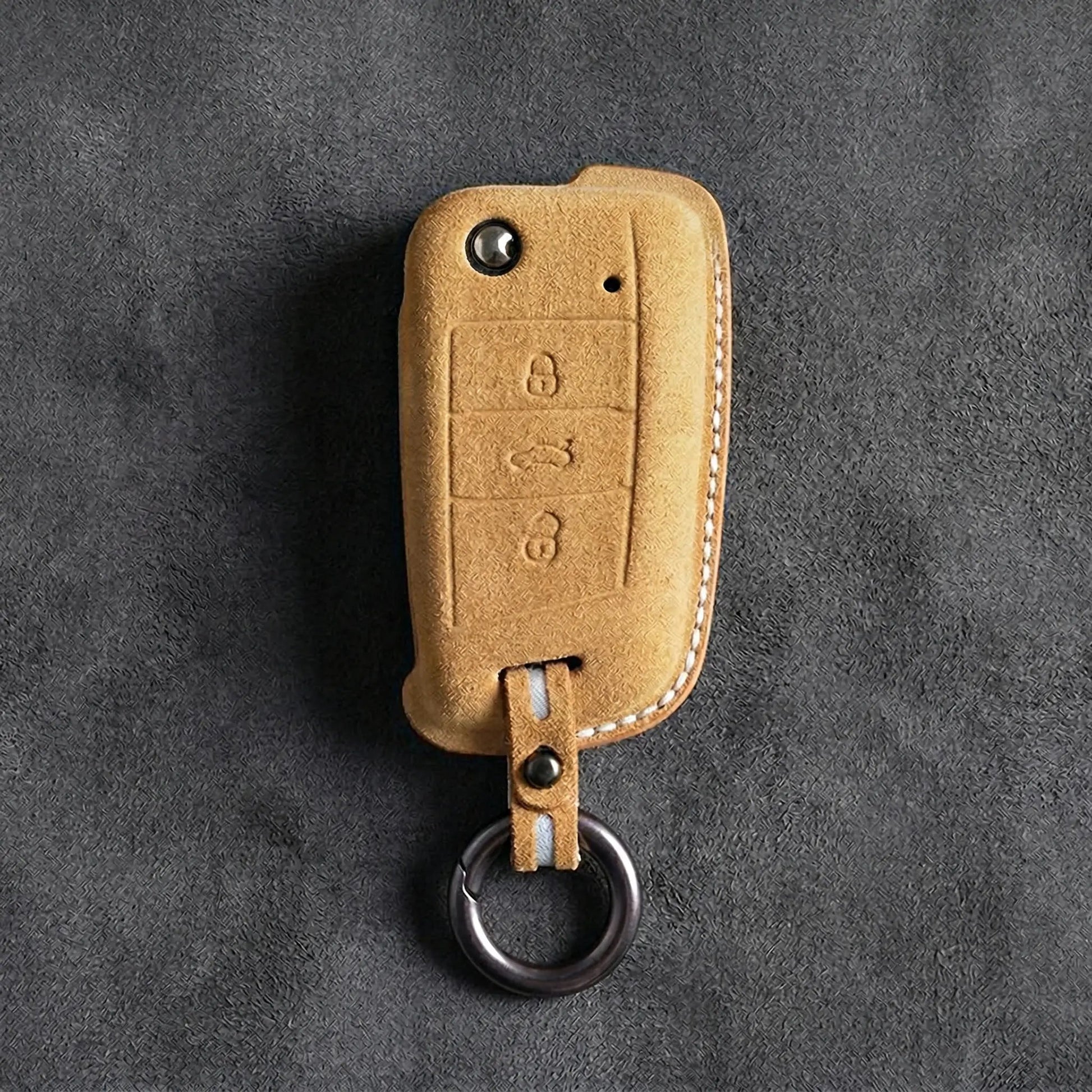 Volkswagen Hand - Stitched Alcantara Key Fob Cover – Flip Key 3 - Button - Soft brown