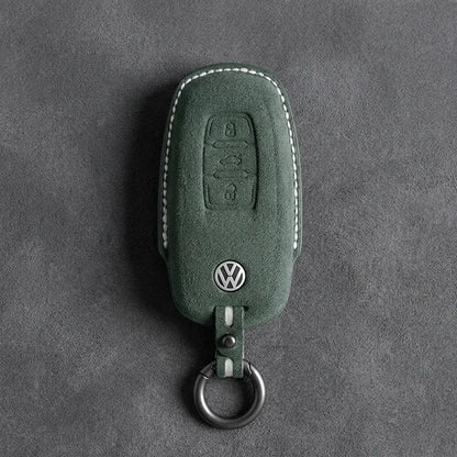 Volkswagen Hand-Stitched Alcantara Key Fob Cover – Oval 3-Button Smart Key Dark Green