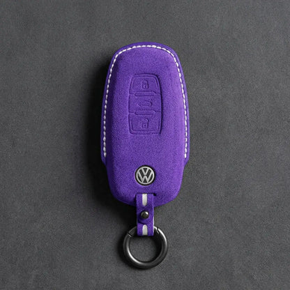 Volkswagen Hand-Stitched Alcantara Key Fob Cover – Oval 3-Button Smart Key Dark Purple