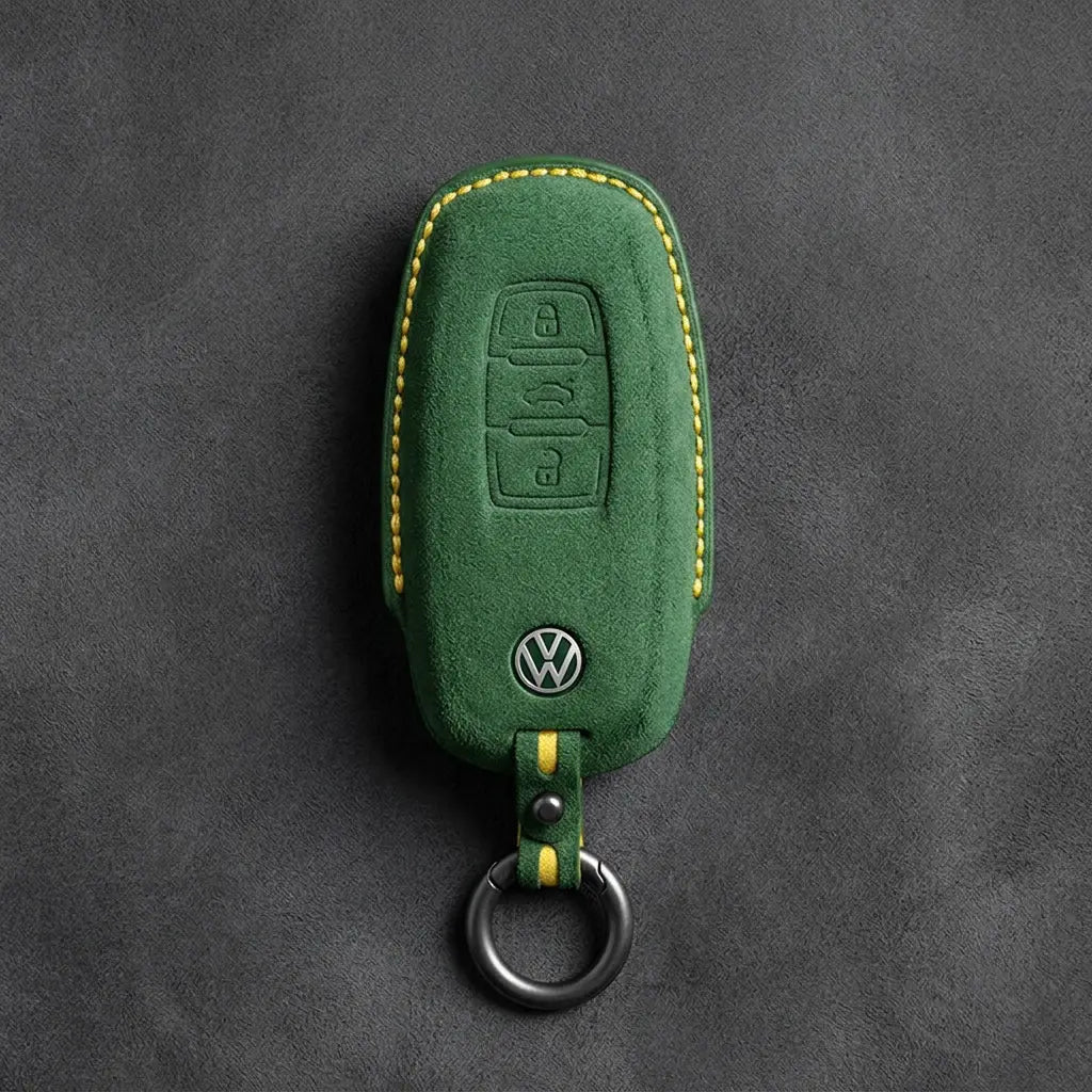 Volkswagen Hand-Stitched Alcantara Key Fob Cover – Oval 3-Button Smart Key Grass Green