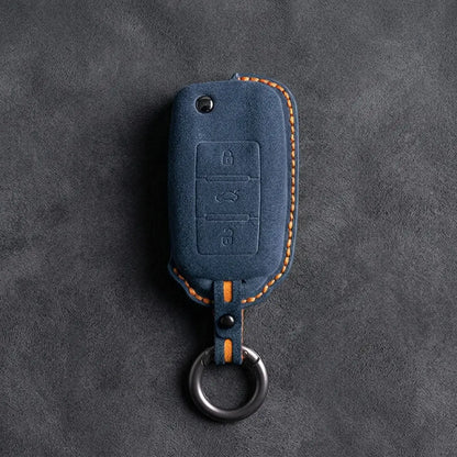 Volkswagen Hand Stitched Alcantara Key Fob Cover Rectangular 3-button Flip Key Cobalt Blue