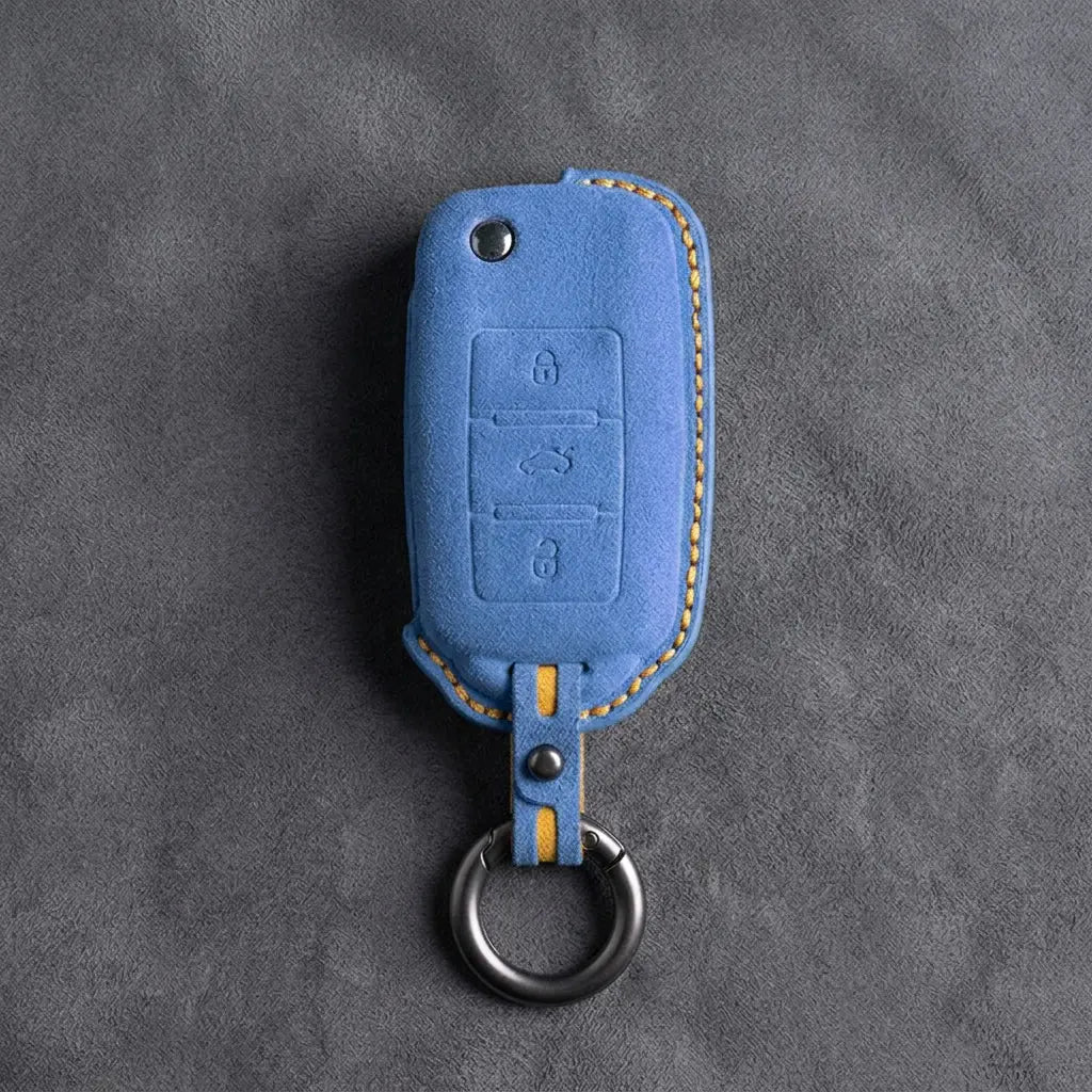 Volkswagen Hand Stitched Alcantara Key Fob Cover Rectangular 3-button Flip Key Cornflower Blue