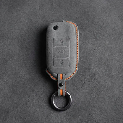 Volkswagen Hand Stitched Alcantara Key Fob Cover Rectangular 3-button Flip Key Dark Gray