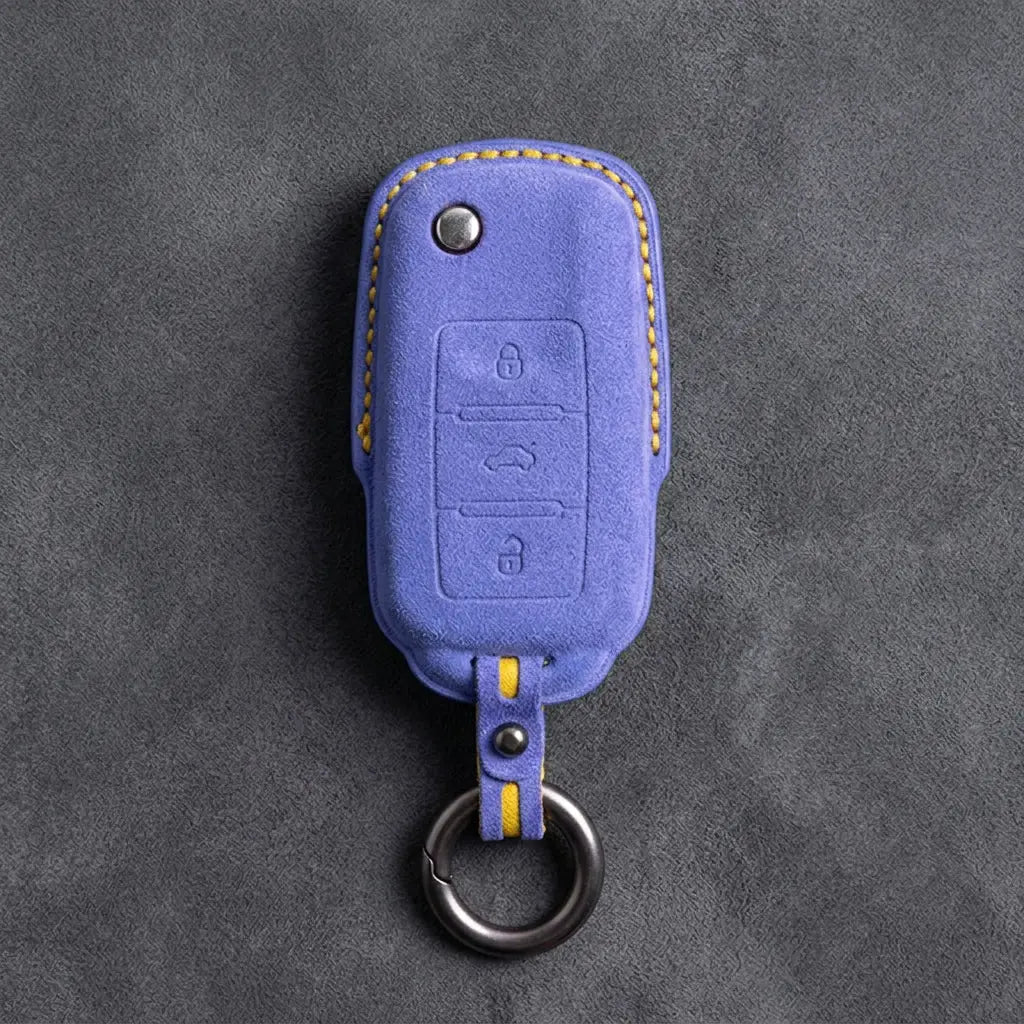 Volkswagen Hand Stitched Alcantara Key Fob Cover Rectangular 3-button Smart Key Cornflower Blue