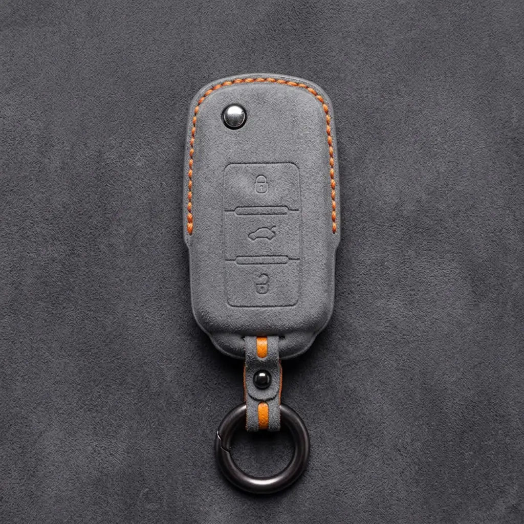 Volkswagen Hand Stitched Alcantara Key Fob Cover Rectangular 3-button Smart Key Dark Gray